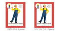 Yellow long-sleeve top with blue jumpsuit overalls; Includes yellow helmet hat and goggles eye headpiece; Jumpsuit has shoulder straps and full-length pants; Suitable for children aged 6 to 12 years;