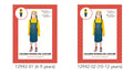 yellow long-sleeve top; blue dress with suspenders; yellow hat; large round goggles; child model wearing costume;