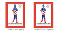 Blue, red, and white colour scheme; Includes mask, top, pants, and shield; Star emblem on shield and top; Full face mask with eye openings;