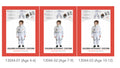 Silver and white jumpsuit with reflective bands; Includes gloves and astronaut-style hat; Available in sizes for different age groups; Jumpsuit has zipper front; Product shown worn by child model;