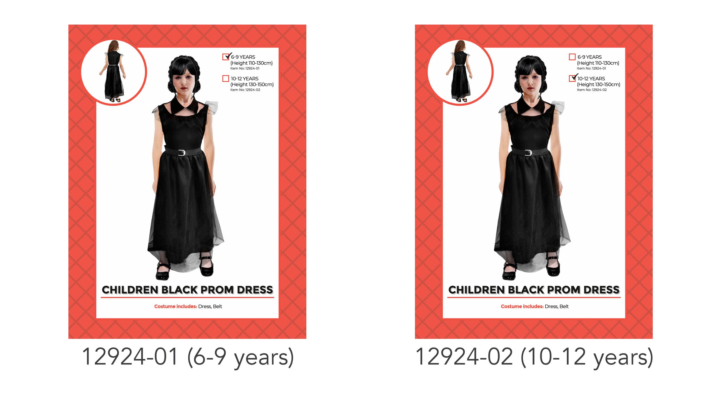 Black dress with sheer overlay; Belt at waist; Sleeveless design; Length below knee; Classic prom dress style;