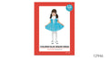 blue sequin dress; child size 9-12 years; full skirt; white ribbon detail; packaging with child model;