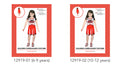 Red and white cheerleader dress; Black trim details; Sleeveless design; Front CHEER text print; Available in two sizes for 6-9 and 10-12 years;