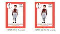 brown long sleeve top; silver suspenders and shorts; black and white striped leggings; boy wearing the costume;