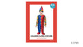 Blue and red colour scheme; Polka dot patterned sleeves; Matching pointed hat with yellow pompom; Full-length jumpsuit design; Yellow pompom buttons on jumpsuit;