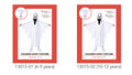 white ghost tunic with jagged edges; attached hood with face holes; black ghost face print on hood; long sleeve design; costume shown on child models;