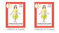 gold dress with white apron; includes headband; child's costume for girls; modelled by child wearing white blouse underneath; available in 6-9 and 10-12 years sizes;