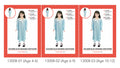 blue long nightgown style dress; lace collar with bow; long sleeves with gathered cuffs; available in three child sizes; single piece dress only;