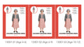 grey long sleeve jacket; pink floral dress with collar; black shoes worn by model; costume modeled by child; age size 10-12 years indicated;