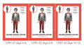 grey top with printed bow tie; red tartan checked pants; includes top and pants; child model wearing glasses and grey wig; long sleeve top;