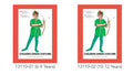 Bright green tunic with jagged hem; Matching green hat with red feather detail; Beige belt tied at waist; Tunic features short sleeves;