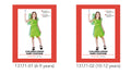 bright green dress with leaf-shaped hem; sheer short sleeves with polka dots; matching translucent fairy wings with green polka dots; available in 6-9 years and 10-12 years sizes;