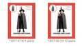 Long grey cloak; Matching pointed grey hat; Neck tie detail; Costume pictured with a brown staff;