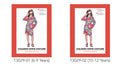 Multicoloured tie-dye dress; Matching headscarf; Long sleeve dress; Child model wearing costume; Two size options shown;