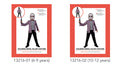 white hockey-style mask with black and red markings; grey top with attached purple jacket; black pants; child model holding plastic knife; designed for 10-12 years age group;