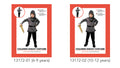 grey top with belt; black pants; matching hood; child wearing costume holding toy sword;