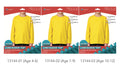 Bright yellow colour; Long sleeves; Crew neckline; Available in sizes for ages 4-6, 7-9, 10-12;