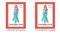 purple bodice with gold trim; aqua fish scale patterned skirt; sheer aqua fin detail at hem; shell decoration on bodice; prince style dress with puff sleeves;
