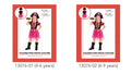 Bright pink skirt with layered, sheer tulle; Black pirate hat with a white skull-and-crossbones design; Black bodice with gold-tone decorative details; Costume shown on red patterned packaging;