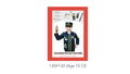 navy blue jacket with yellow trim; police style hat with badge; set includes handcuffs, walkie-talkie, baton, badge; age 10-12 years sizing tag;
