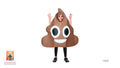 brown poop emoji shape; smiling face with large white eyes; head opening for face; soft fabric material;