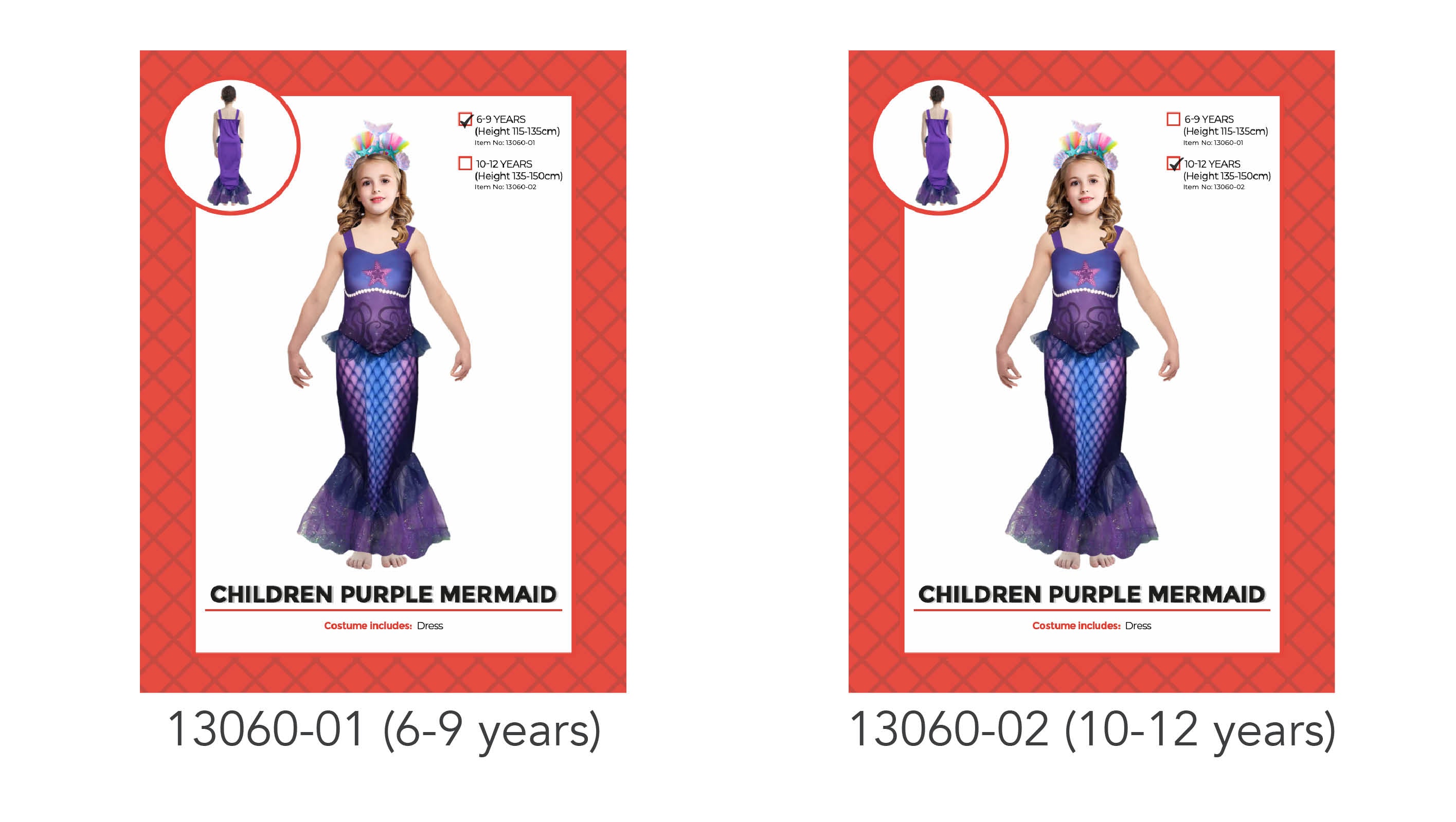 purple colour; mermaid scale pattern; dress with straps; sheer ruffle hem on tail; fitted silhouette;