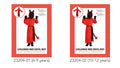 red hooded tunic with jagged edges; black face covering with red eyes; black devil horns on hood; black waist sash with attached tail;