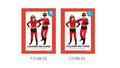 red and black costume with yellow belt detail; includes top, pants, and black mask; available in medium and large sizes; child models wearing costume; long-sleeve design;