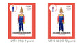 Bright blue jumpsuit with colourful patch details; Red and white check patterned sleeves; Yellow straw-like collar and cuffs; Pointed brown scarecrow hat; Full body jumpsuit matching the scarecrow theme;
