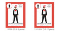Black jumpsuit with white front panel; Red bow tie on chest; Tall white and red striped hat; Child wearing costume shown; Available in 6-9 and 10-12 year sizes;