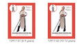 beige and grey costume with belt; includes long beige drape on front; white long sleeve arm bands; black boots worn by model; comes in two sizes for 6-9 and 10-12 year olds;