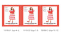 Red and white costume dress; Polka dot patterned skirt; Tiered ruffled skirt; Fringed neckline detail; Ruffled short sleeves;
