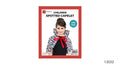 white capelet with black spots; red ribbon tie; high standing collar; one size indicated on packaging; packaged with photo of child model;