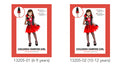red and black color scheme; dress with jagged hem; matching neckpiece with gem; long sleeves with sheer black fabric; available in 6-9 and 10-12 years sizes;