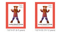 red checkered top with jagged hem; purple pants with fur details at ankles; brown furry headpiece with ears; fur accents on hands and feet;