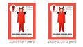 red jumpsuit; black wings attached on back; hood with devil ears and horns; full-length jumpsuit; sizes for 6-9 and 10-12 years;