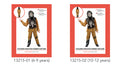 brown and black colour scheme; skeleton print on top and pants; includes a mask; ragged edges on sleeves and pants;
