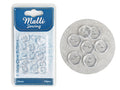 Clear plastic material; Round shape; 2 holes per button; 15mm size; Packaged in a plastic blister pack with blue and white label;