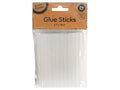 24 clear glue sticks; plastic sealed packaging; kraft paper label with brand name; pack size and dimensions printed on label;