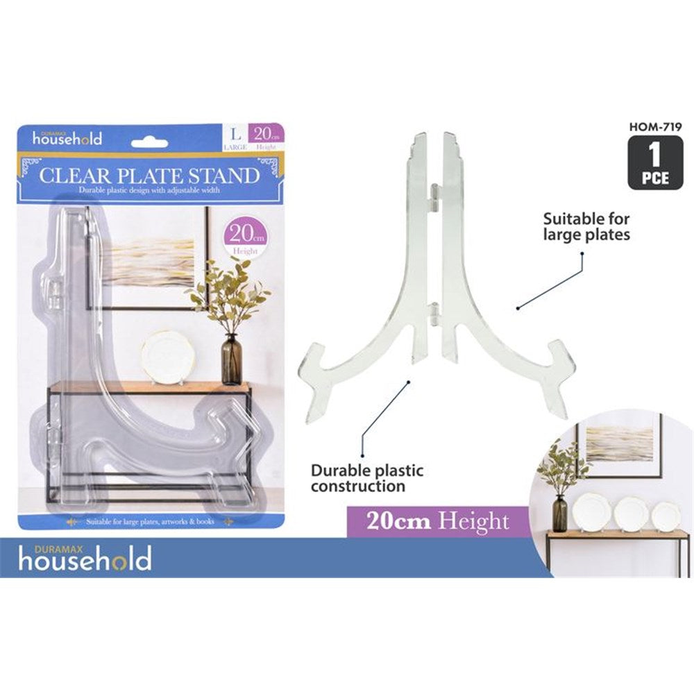 Clear plastic material; 20cm height label; Large size indicated; Durable plastic construction;