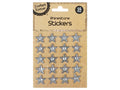 silver star-shaped rhinestone stickers; 16 stickers per pack; brown cardboard backing; stickers arranged in 4 rows of 4; packaged in clear plastic sleeve;