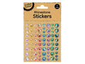 colour rhinestones in assorted sizes; round shape; multicoloured gems; visible adhesive backing; packaging shows 1 sheet on brown card backing;