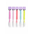 Long thick braided synthetic hair piece; Pastel colours including pink, coral, blue and yellow with white tips; Attached black elastic hair tie at the top; Packaged on a small purple backing card;