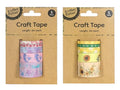 5 pack of tape rolls; assorted printed designs; kraft paper backing card; tape length 3m each; colourful designs including hearts, mermaids, sunflowers;