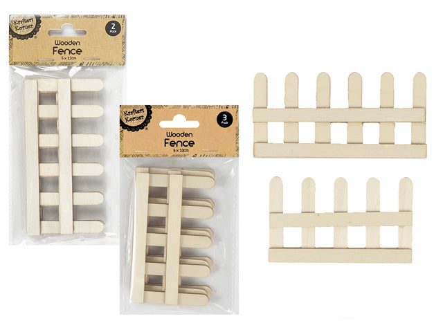natural light wood colour; two sizes/lengths; flat picket fence design; packaged in clear plastic with cardboard header;