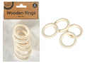 6 wooden rings; natural light wood colour; 5cm diameter; ring shape; packaging with kraft paper label;