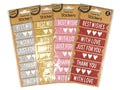 Glitter finish stickers; Assorted colours: silver, gold, pink, red; 8 stickers per pack; Various thank you and greeting messages;