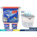 clear plastic container with labelled blue and red branding; white moisture absorbing beads inside; oval perforated vented lid; ocean scent variant shown on label; packaging mentions 280g net weight and 650ml absorption;