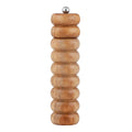 natural wood material; rounded stacked ring design; metal knob top; cylindrical shape; light brown colour;