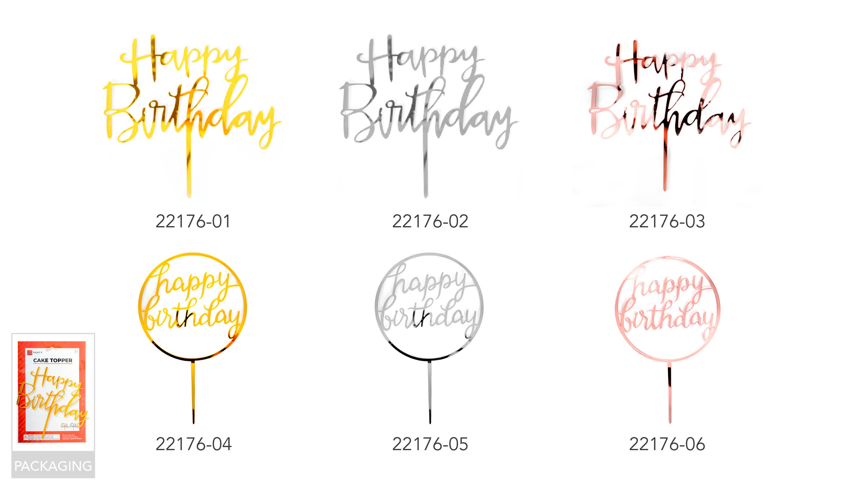 Deluxe Cake Topper (Happy Birthday) Gold; Deluxe Cake Topper (Happy Birthday) Silver;